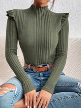 Felegant Mock Neck Ruffle Trim Tee